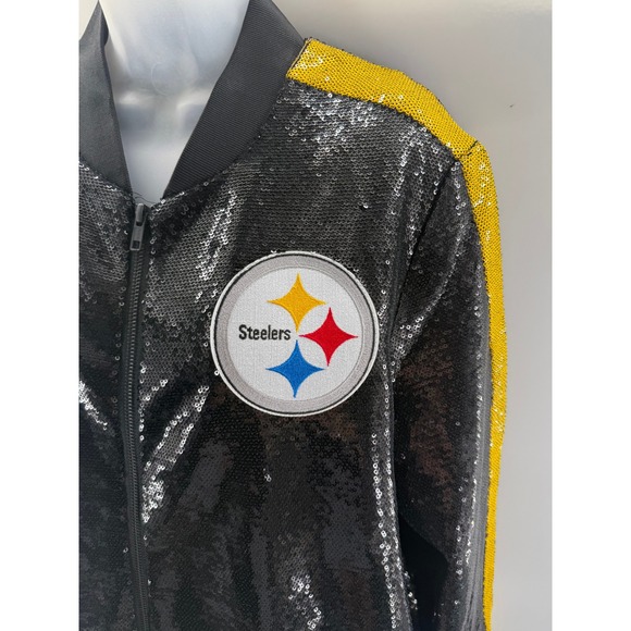 Wild Collective Pittsburgh Steelers Sequin Womens Bomber Jacket Womens Large New - Picture 2 of 12